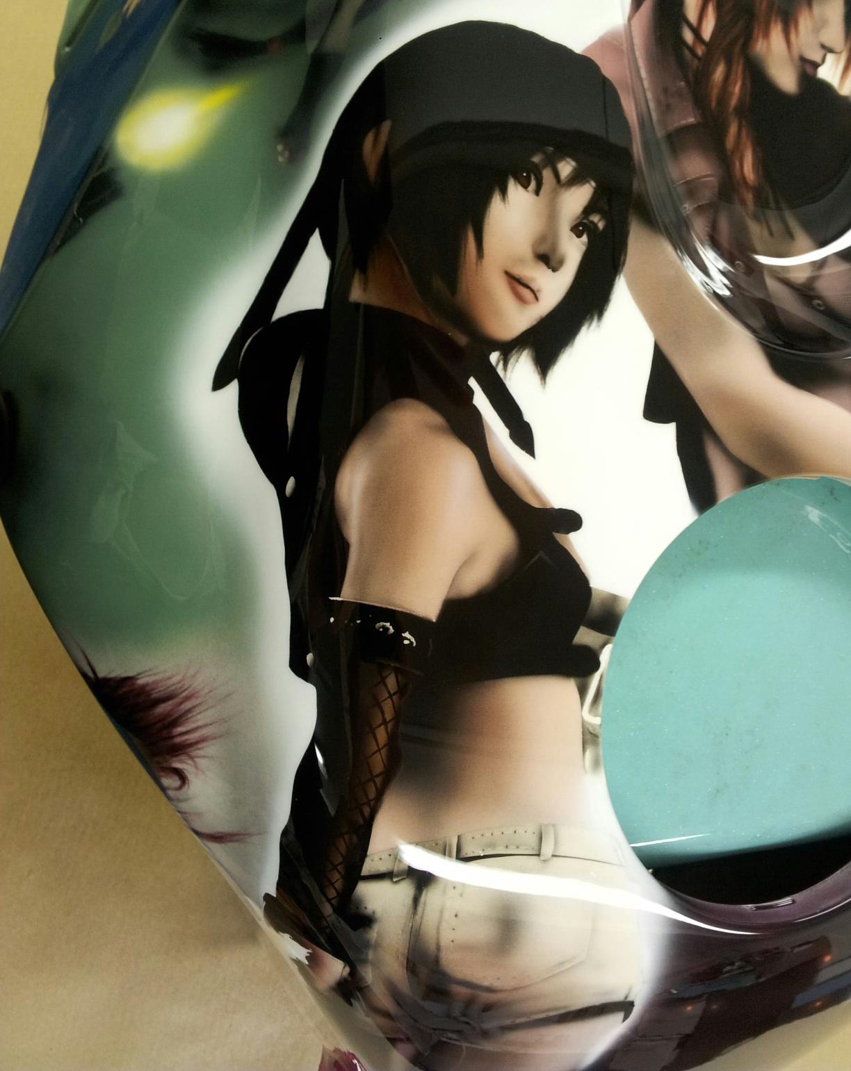 Airbrushed Painting of a CBR600RR Motorbike, in the style of Final Fantasy Close up of Yuffie Kisaragi